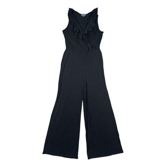 Modcloth Black Surplice Ruffle Refined Sleeveless Wide Leg Jumpsuit Women’s L - Picture 3 of 13